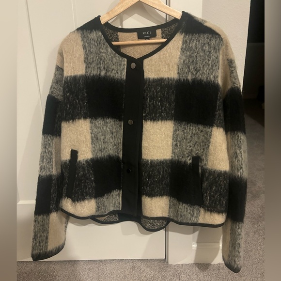 Vici Dolls Black & White Checkered Shacket - Picture 2 of 3